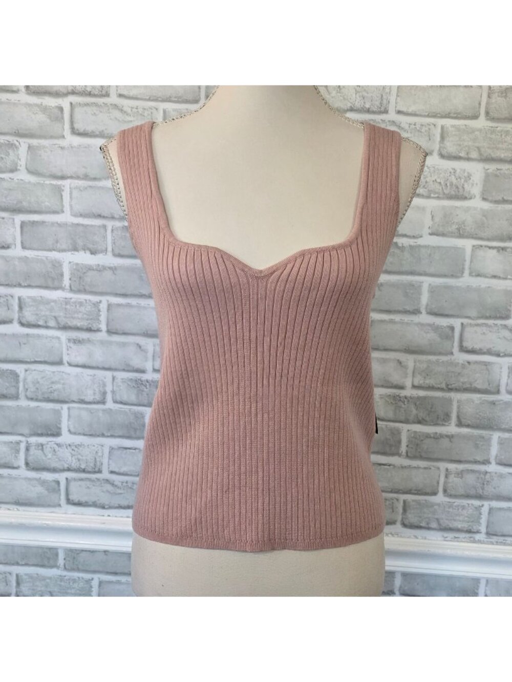 Avec Les Filles Luxe Pink Ribbed Tank Sweater Sweetheart Neckline NWT XL